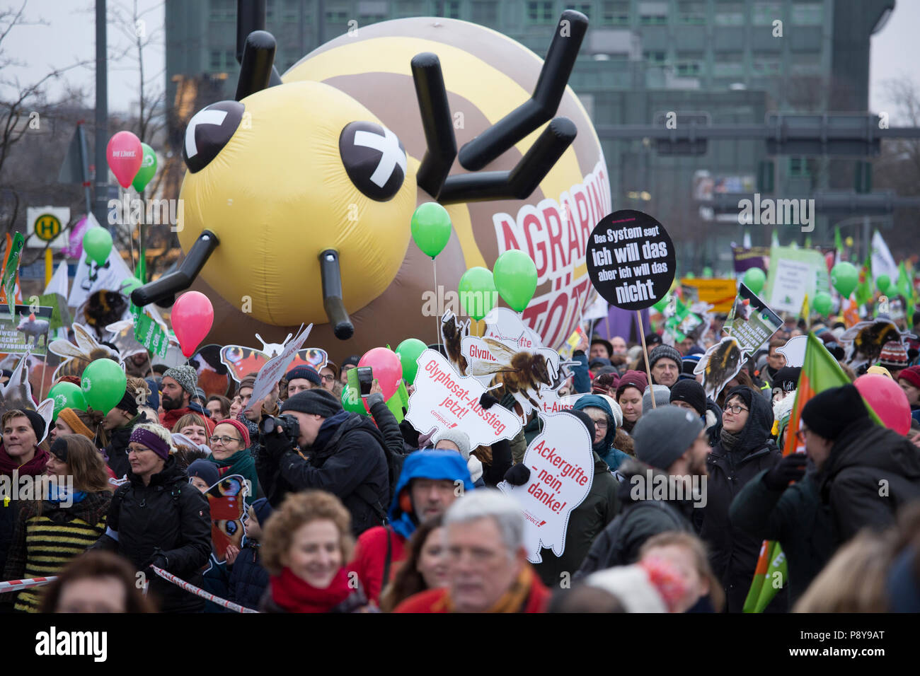 Berlin, Germany, people protesting at the demo - we are sick of it! against industrial agriculture and bee mortality. Stock Photo