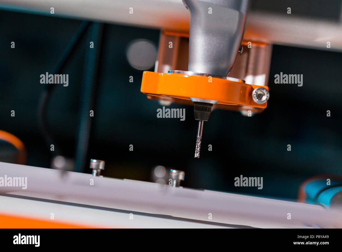 Cutting tool on CNC milling machine. Stock Photo