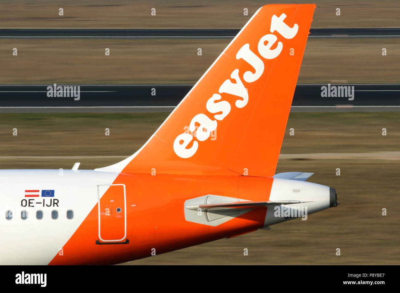 Berlin, Germany, rear wing of an Airbus A320 of the airline easyJet Stock Photo