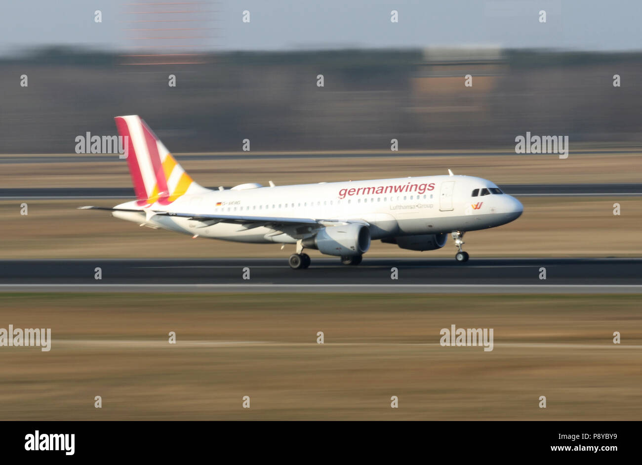 Berlin, Germany, Airbus A319 of the airline germanwings on the runway of the airport Berlin-Tegel Stock Photo