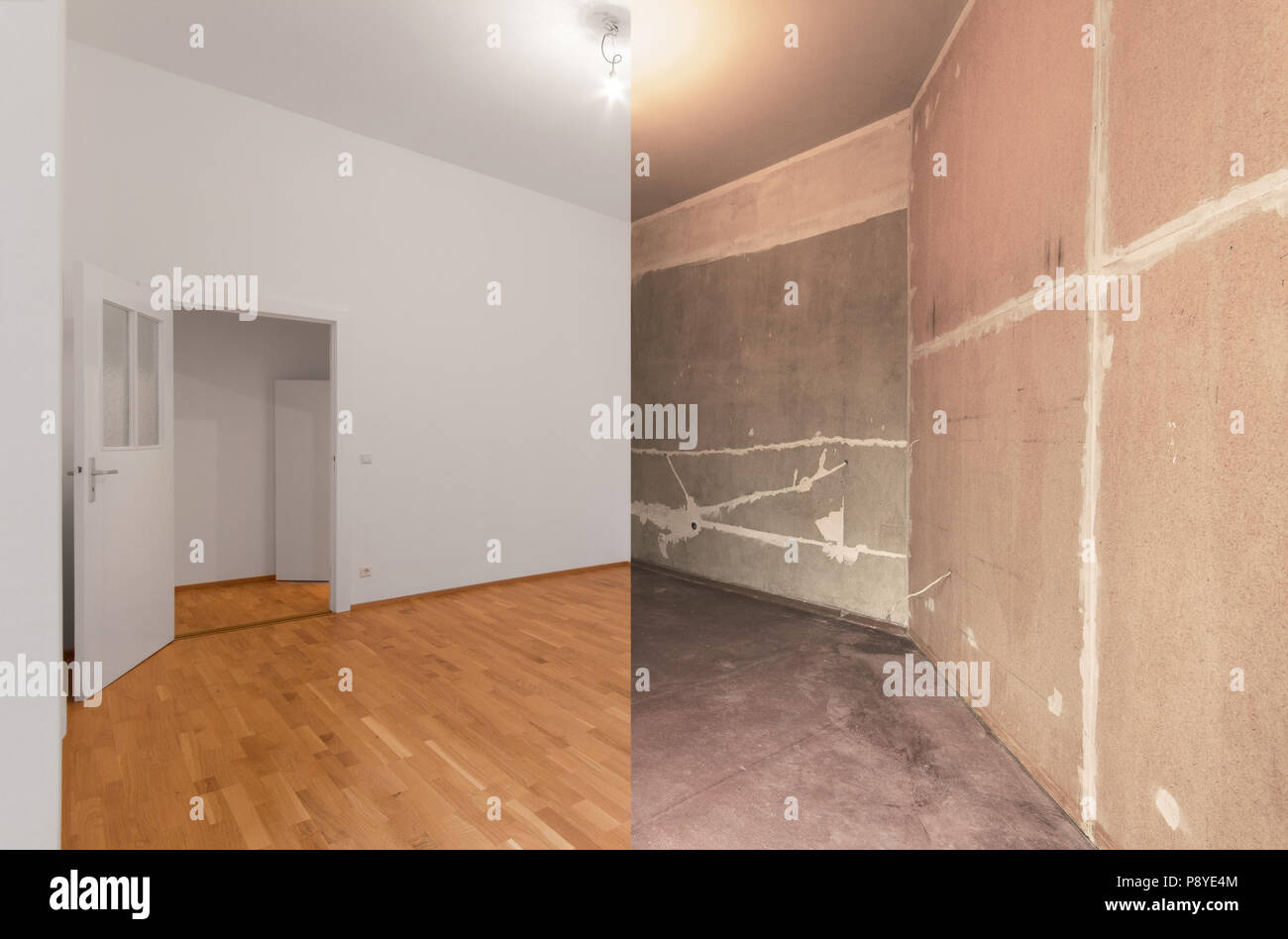 renovation before and after  - renovating empty apartment room , Stock Photo