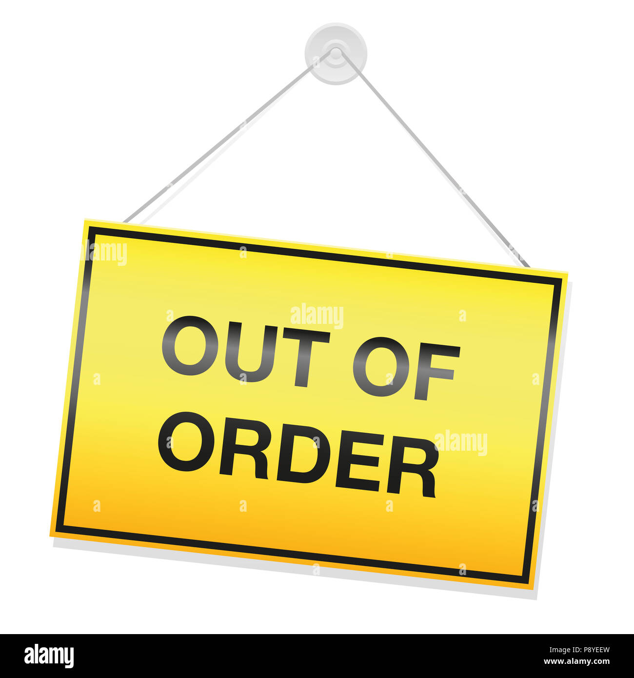 Out of order sign, yellow rectangular panel with warning message - illustration on white background. Stock Photo