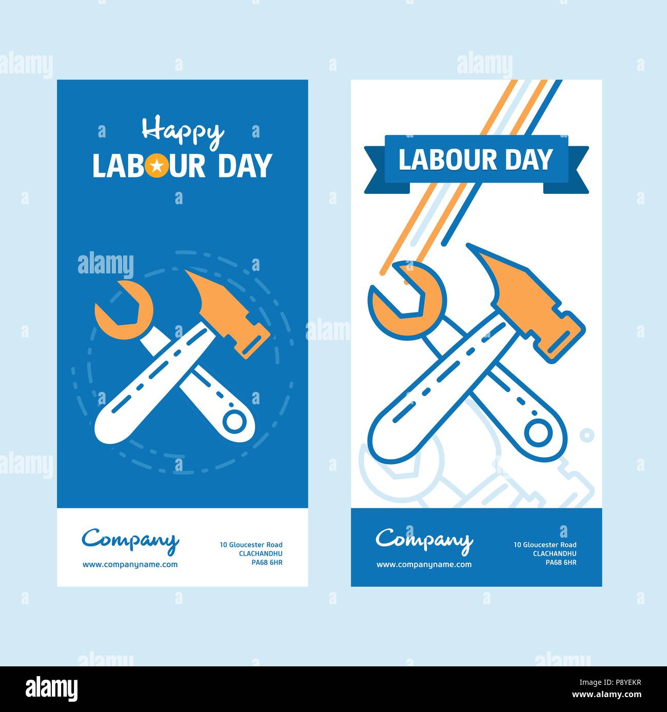 Happy Labour Day Design With Vintage Theme Blue And Orange With