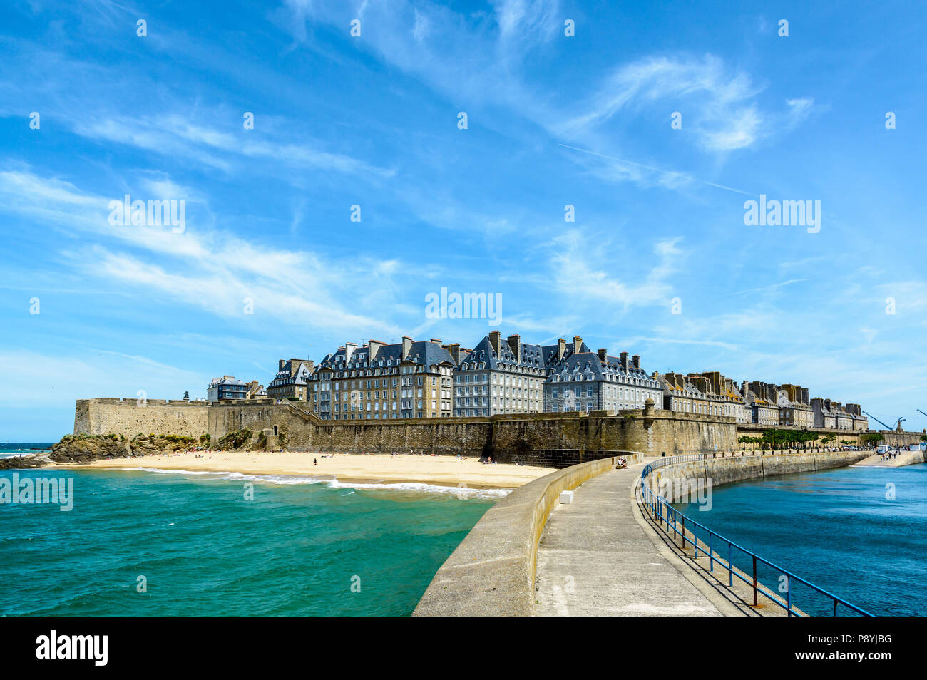 The walled city of Saint-Malo, France, with granite residential