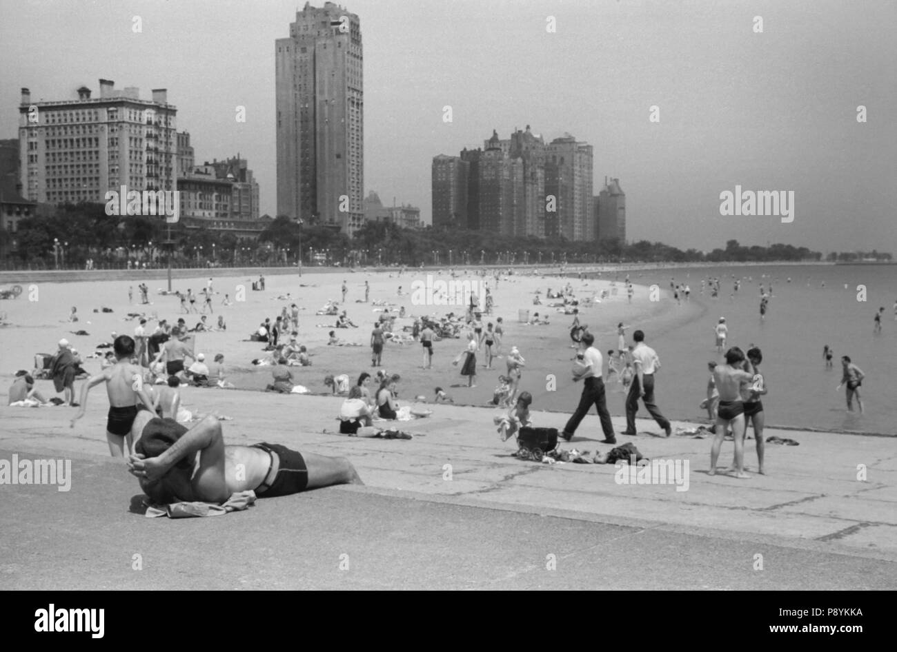 Public Bathing Beach, Lake Michigan, Chicago, Illinois, John Vachon, Farm Security Administration, July 1941 Stock Photo