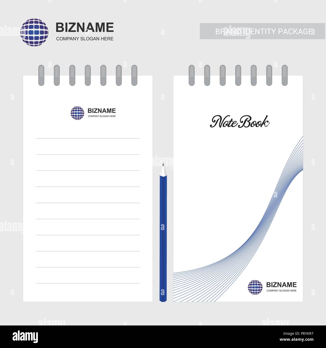 Company design notepad with logo and typography. For web design and