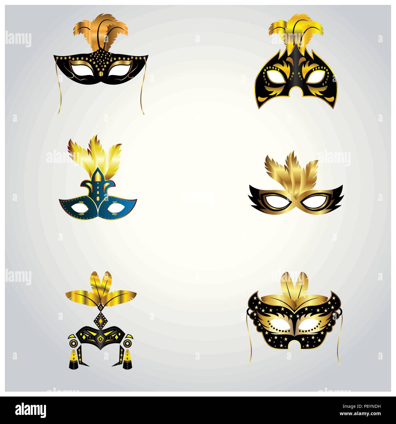 Happy Brazilian Carnival Day Set Of 6 Elegant Carnival Masks On Grey Background For Web Design And Application Interface Also Useful For Infographi Stock Vector Image Art Alamy