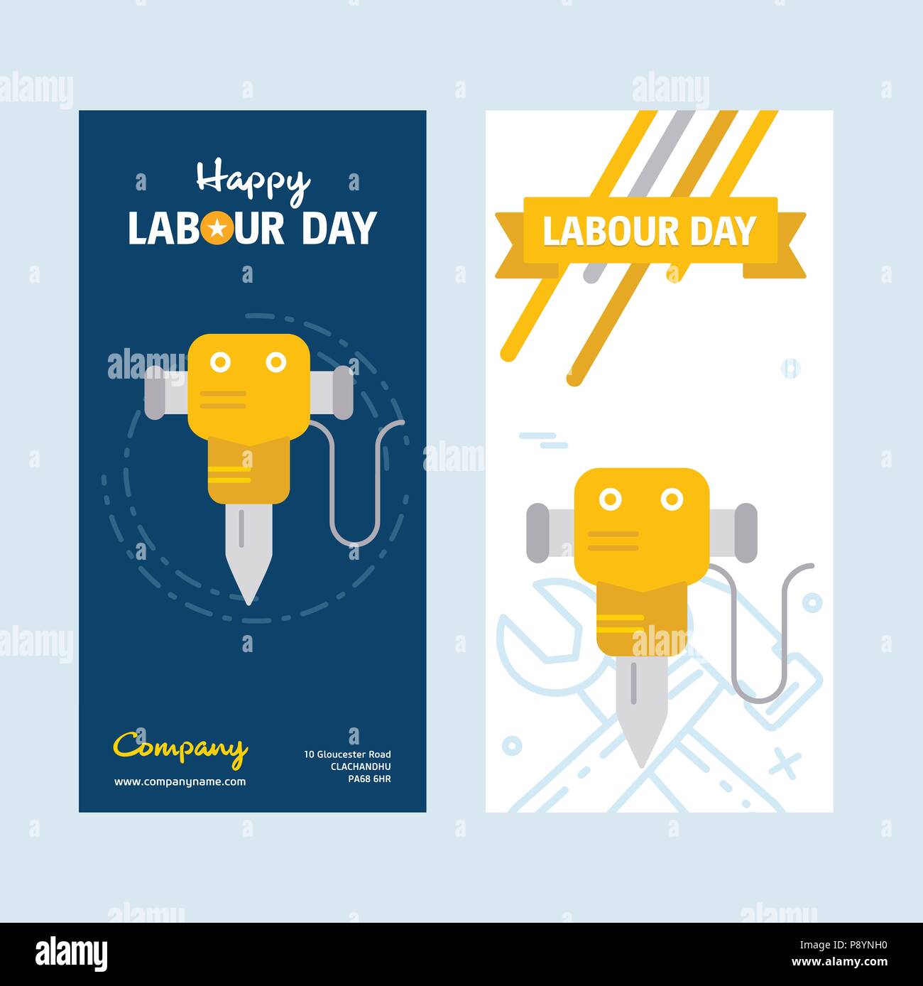 Happy Labour day design with yellow and blue theme vector with hardware