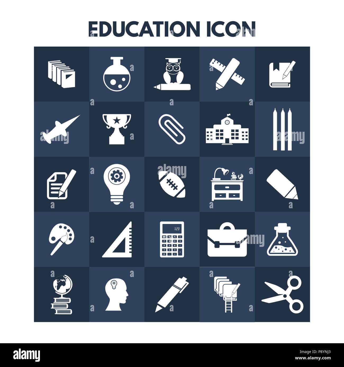 Education Icons on blue boxes. For web design and application interface ...