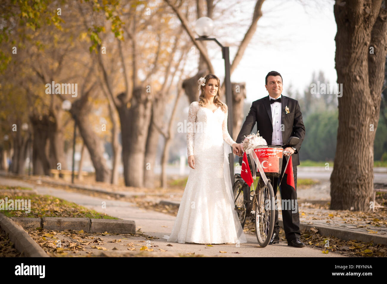 Wedding bride and groom bridegroom funny wedding photo  love marriage marrying couple Stock Photo