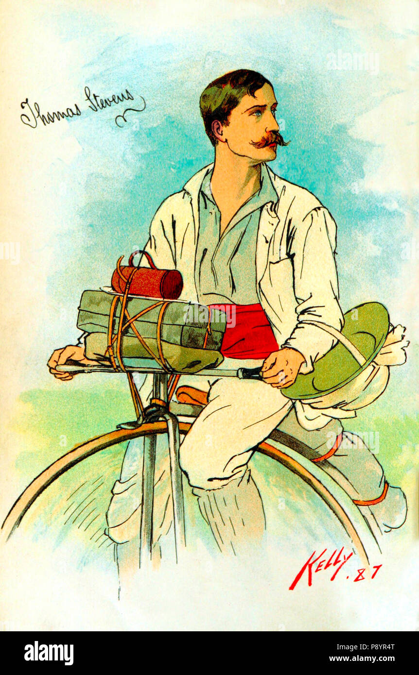 Thomas Stevens, the first person to  cycle around the world on a bicycle. Stock Photo