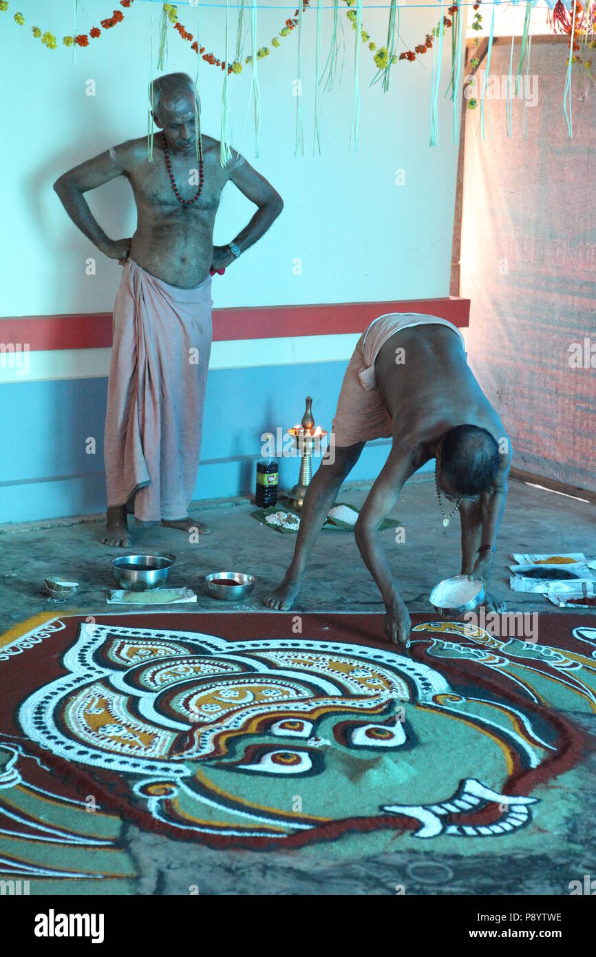 mudiyettu is the ritualistic art form of kerala,it is the mythological story of war between goddess bhadra kaali and demon darika,good over the evil Stock Photo