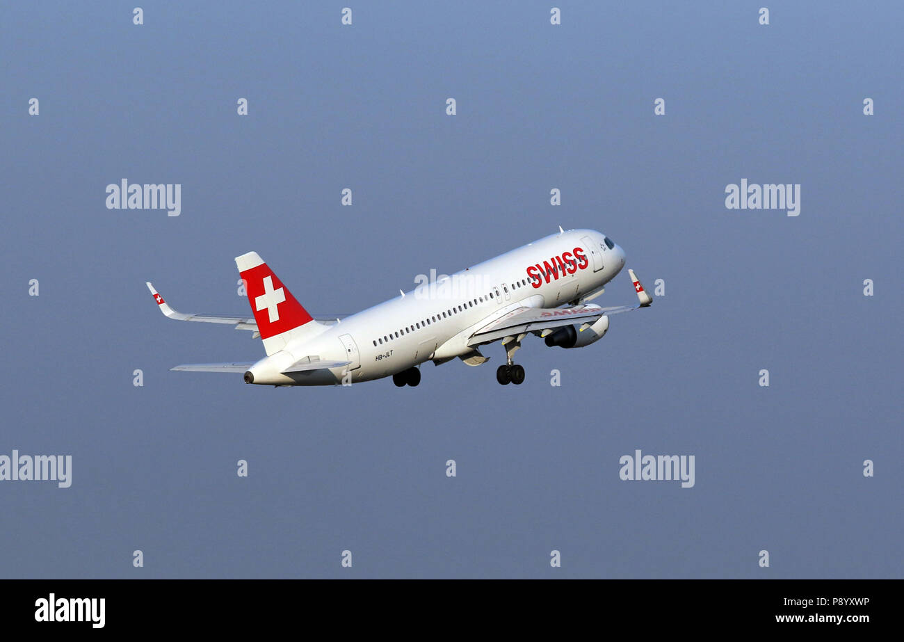 Berlin, Germany, Airbus A320 of the airline Swiss International Airlines after the start Stock Photo