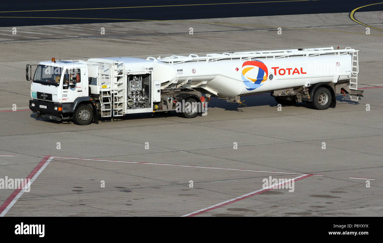 Berlin, Germany, airfield tanker of the company Total on the apron of the airport Berlin-Tegel Stock Photo