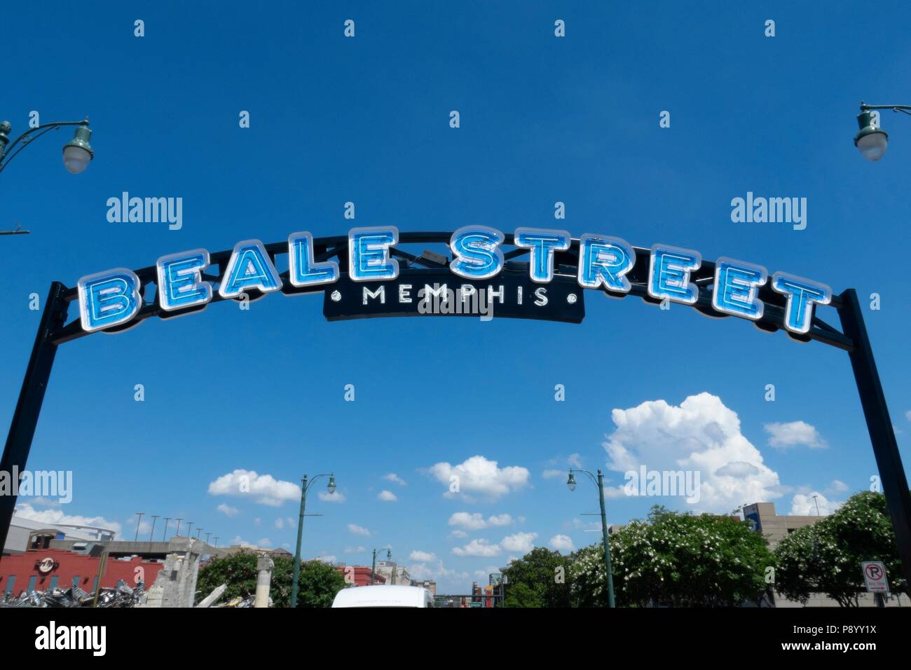 Neon sign at the entrance to Beale Street, Home of the blues in Memphis Tennessee Stock Photo