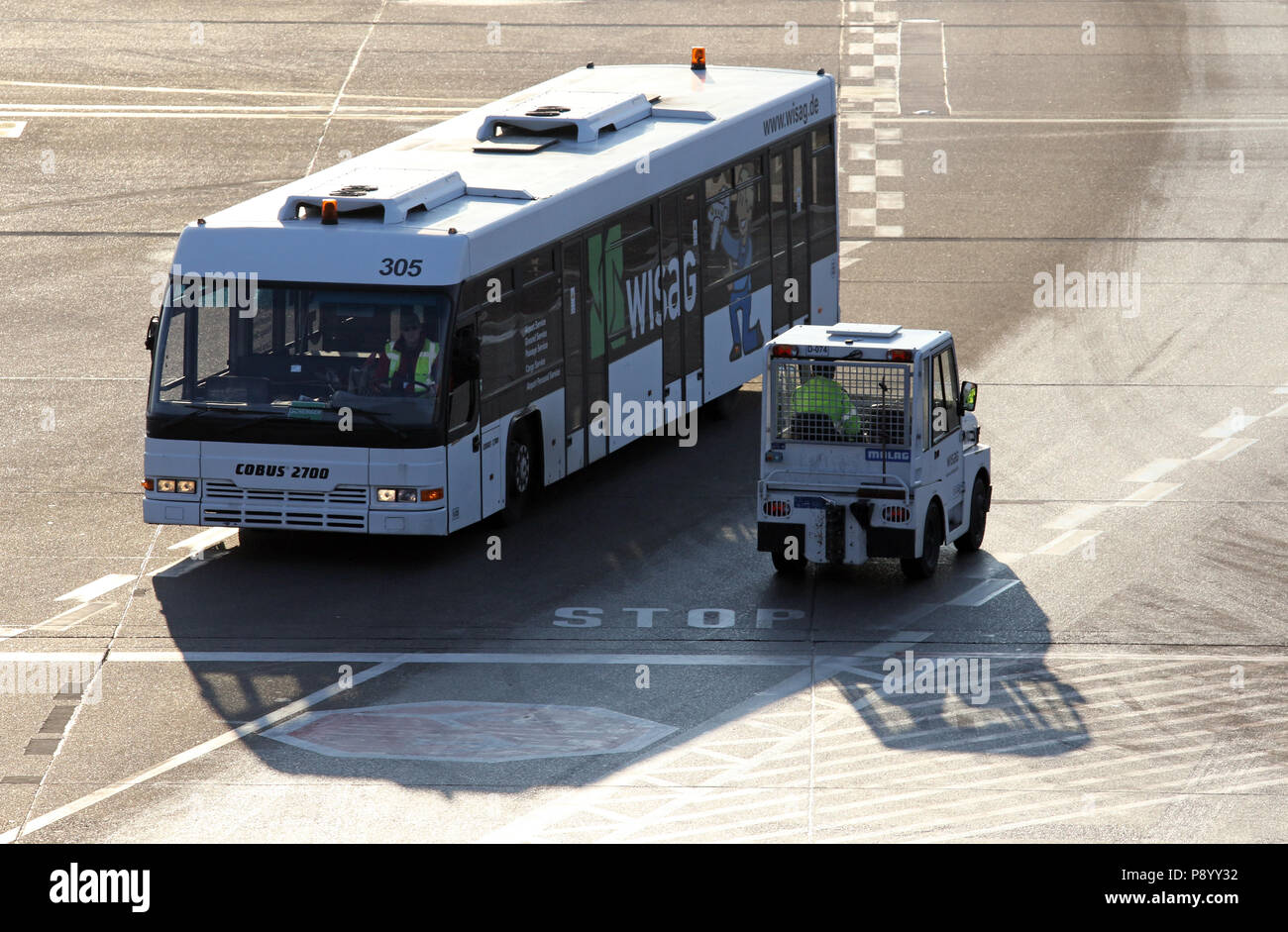 Berlin, Germany, airport bus brings passengers to the terminal of Berlin Tegel Airport Stock Photo
