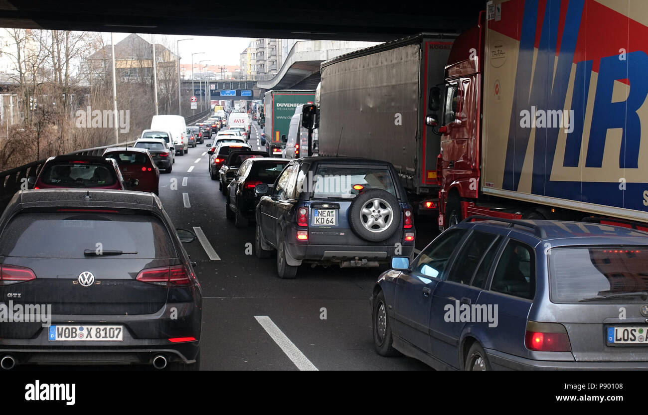 Berlin Germany Traffic Jam On The A100 In The North Before The Exit Kaiserdamm Stock Photo Alamy