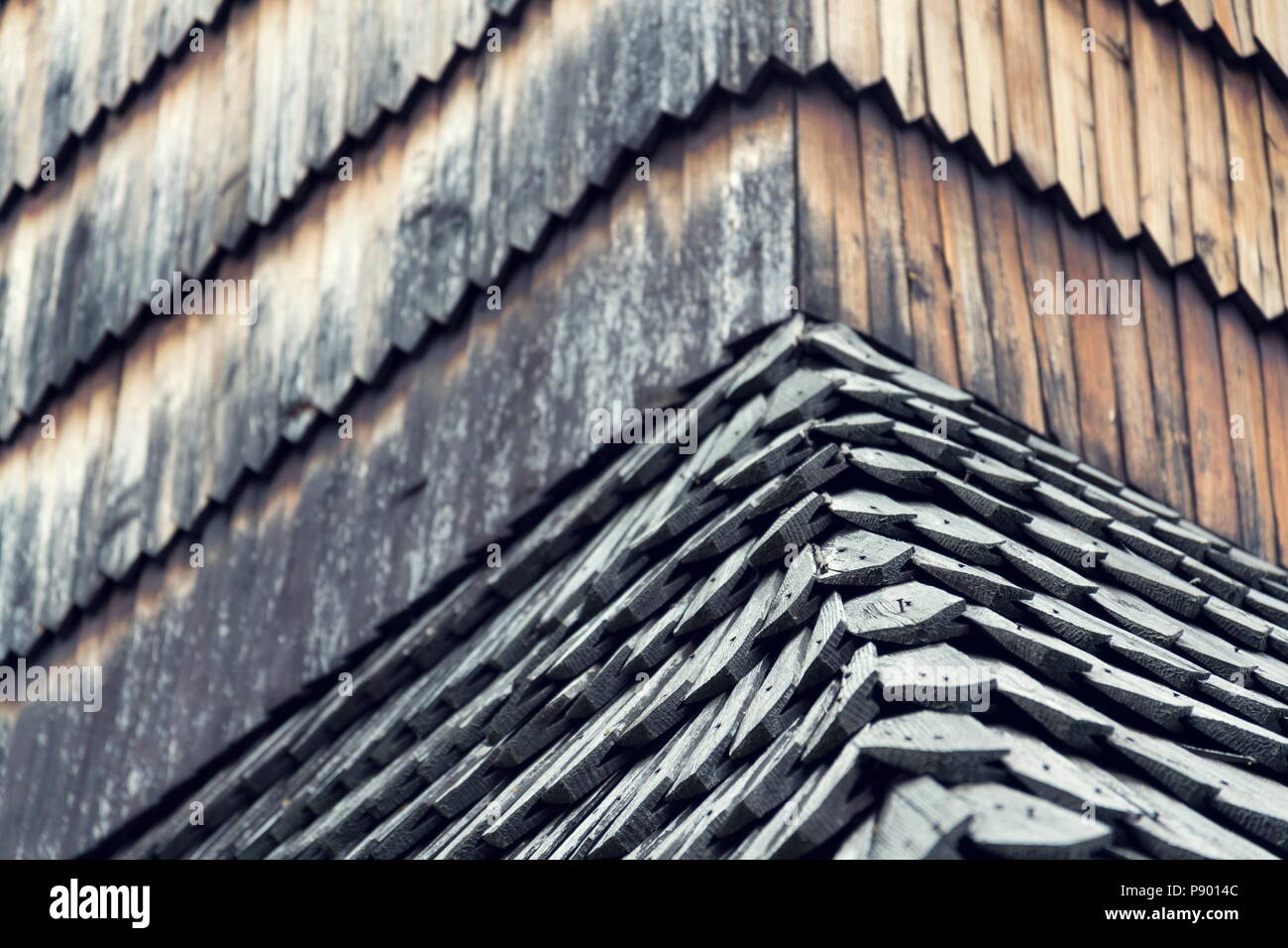 Old traditional wooden shingled roof pattern background, copy space ...