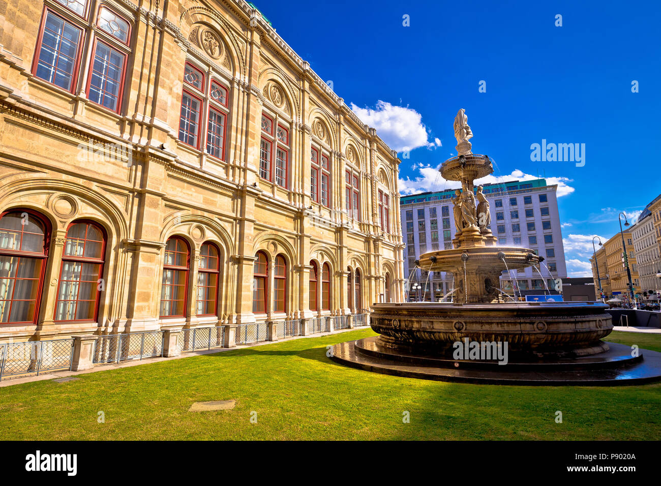 Vienna state Opera house fountain and architecture view, capital of Austria Stock Photo
