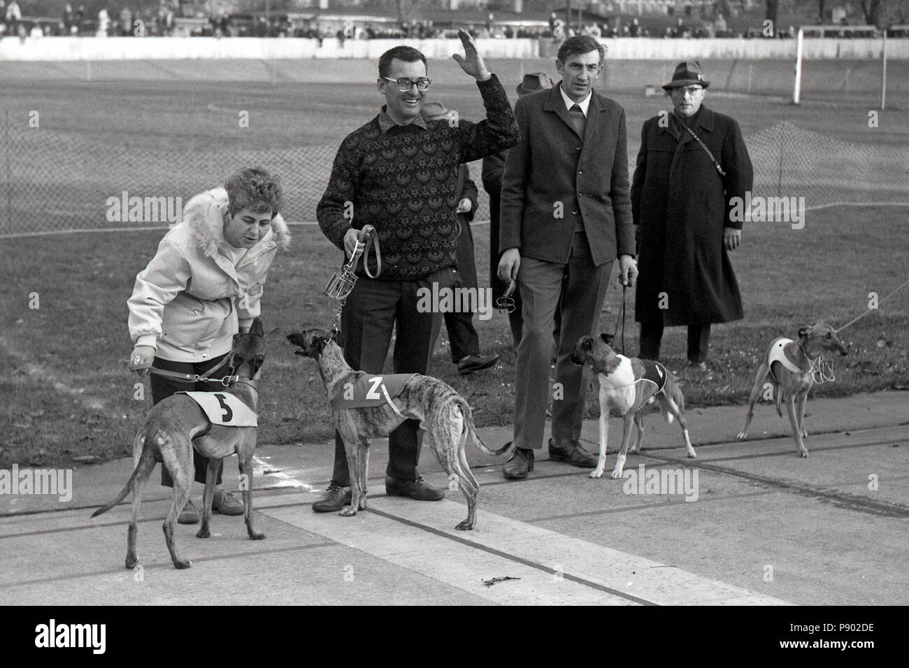Dresden, GDR, owner of greyhounds after a greyhound race at the award ceremony on the former cycle track Johannstadt Stock Photo