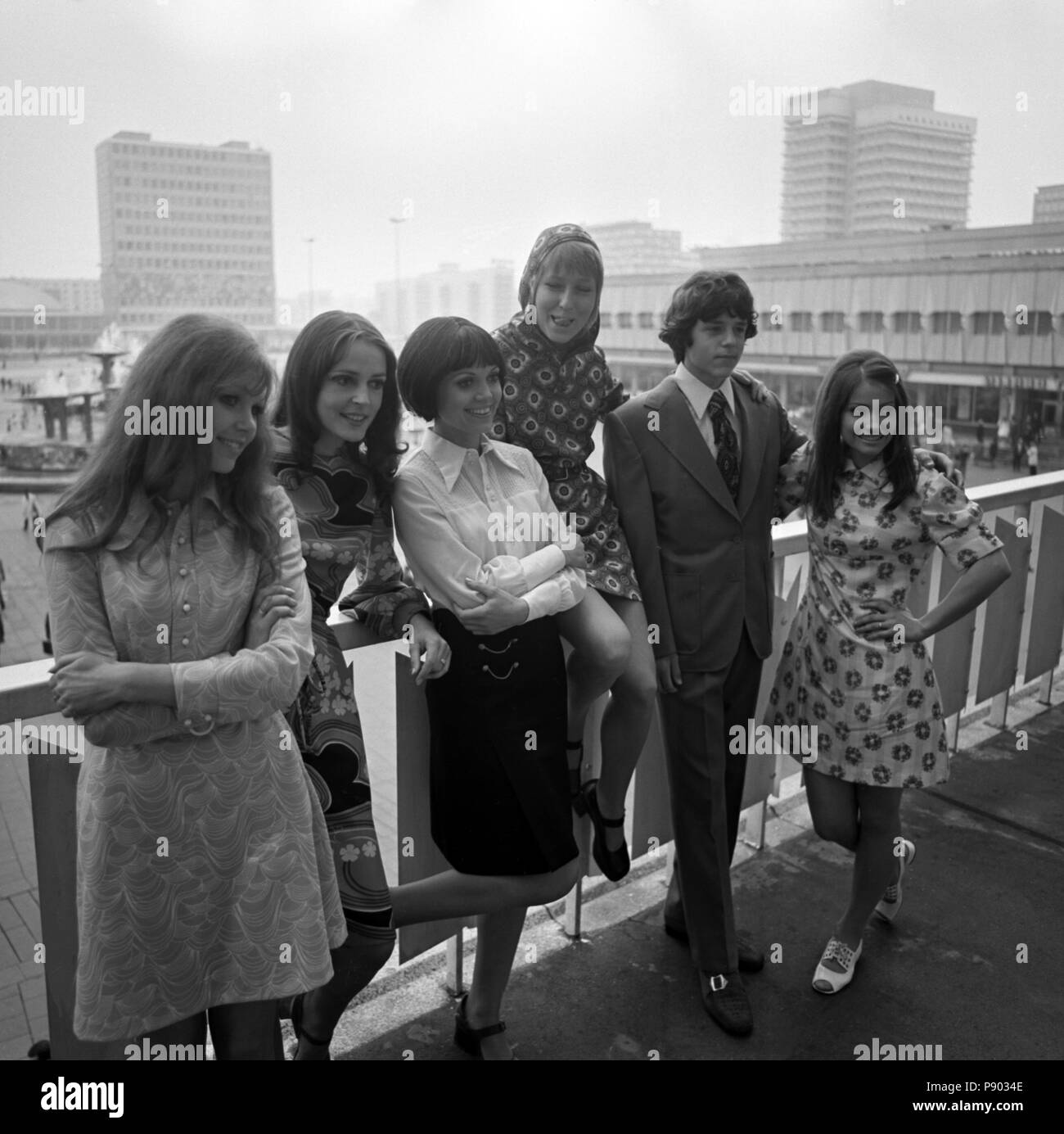 Berlin, GDR, young people wear the latest summer fashion at Alexanderplatz Stock Photo