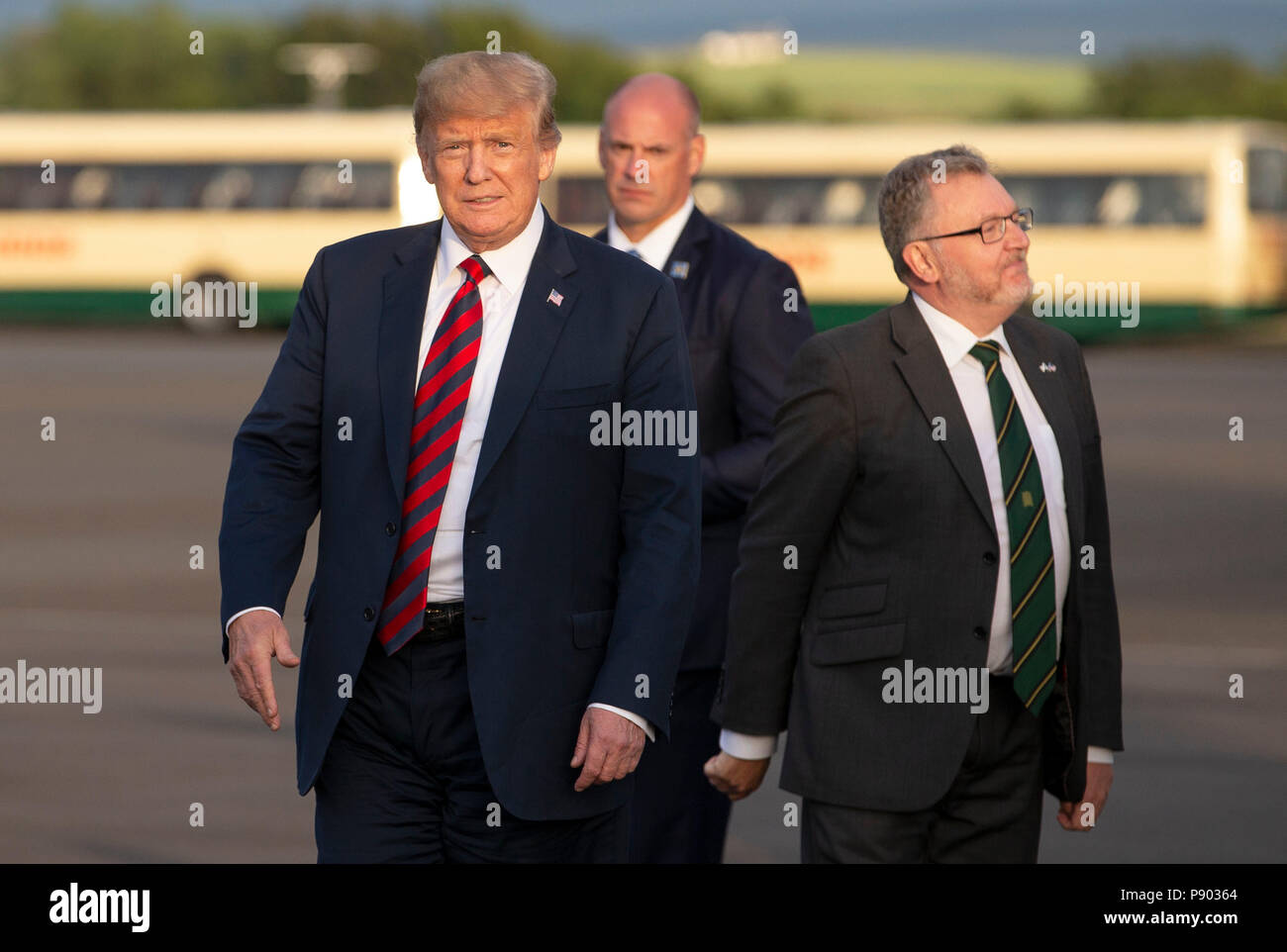 US President Donald Trump arrives at Prestwick airport in Ayrshire, en route for Turnberry, where he is expected to stay over the weekend. Stock Photo