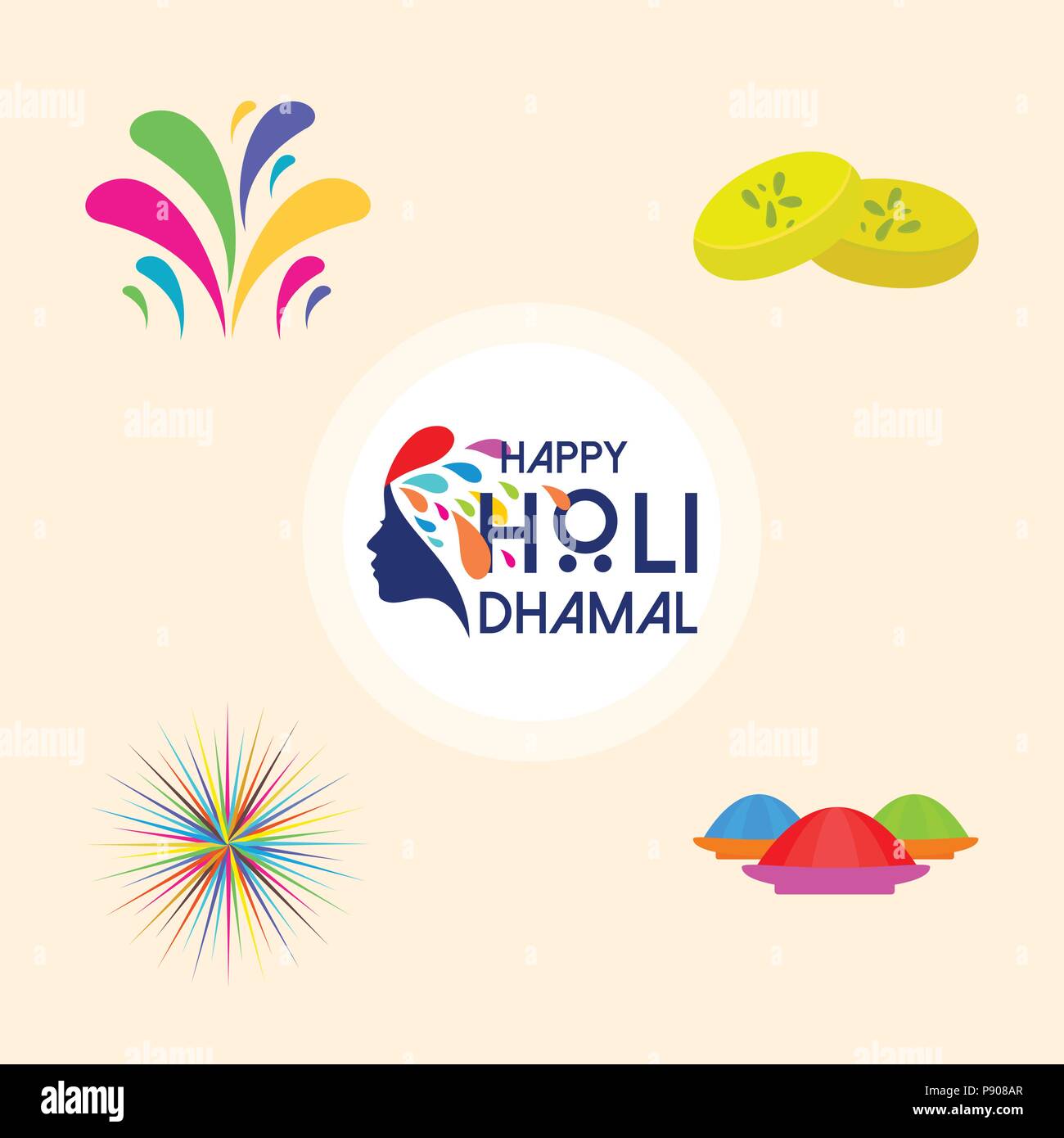 Happy Holi Festival Holi Colored Icons With Creative Typography For