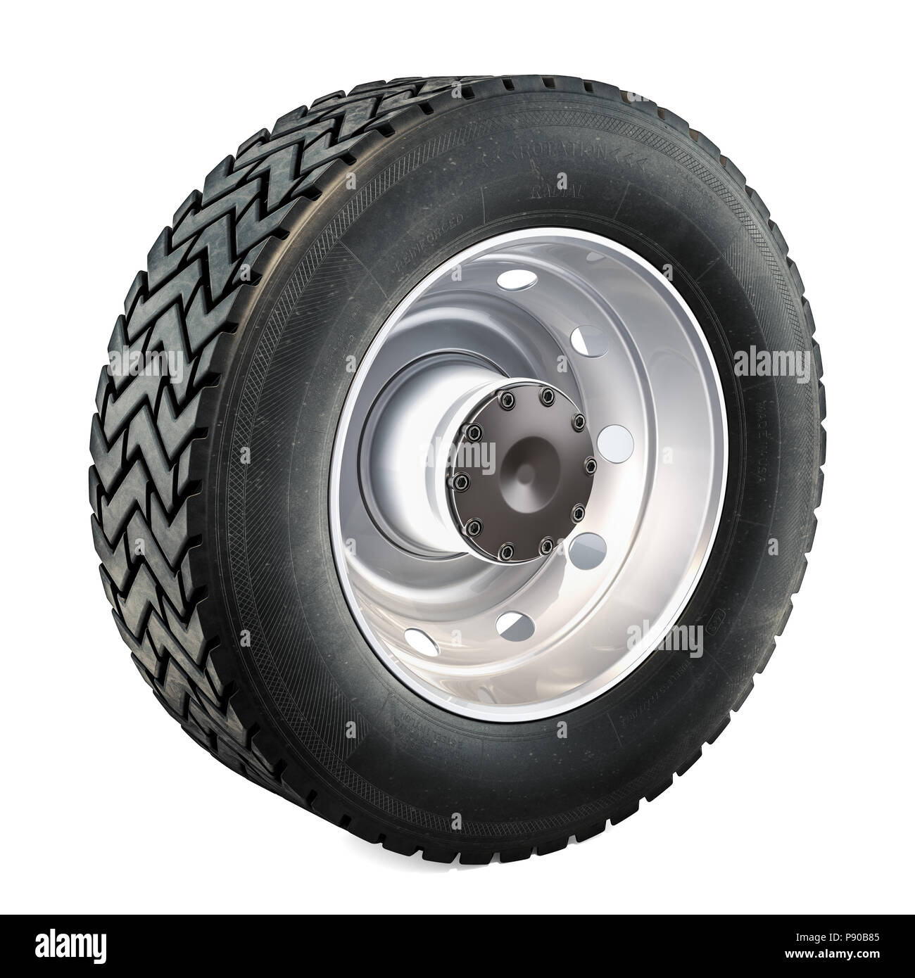 Truck Wheel, 3D rendering isolated on black background Stock Photo