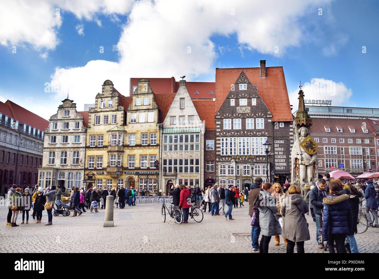 BREMEN, GERMANY MARCH 23, 2016 Historic facades of houses on the