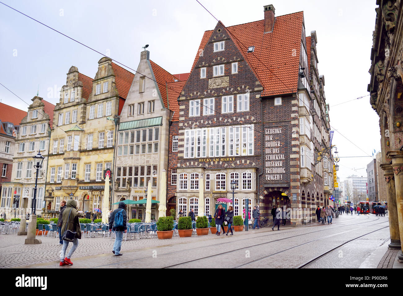 BREMEN, GERMANY MARCH 23, 2016 Historic facades of houses on the