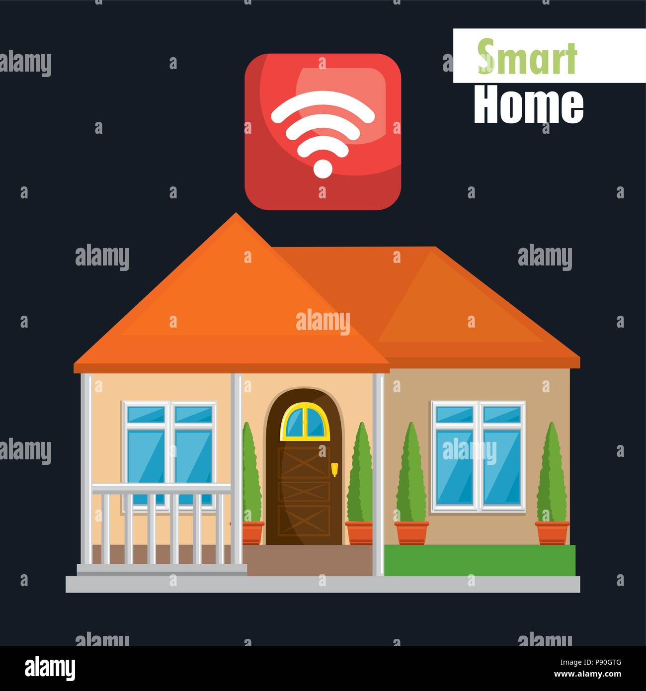 smart house with wifi signal service vector illustration design Stock ...