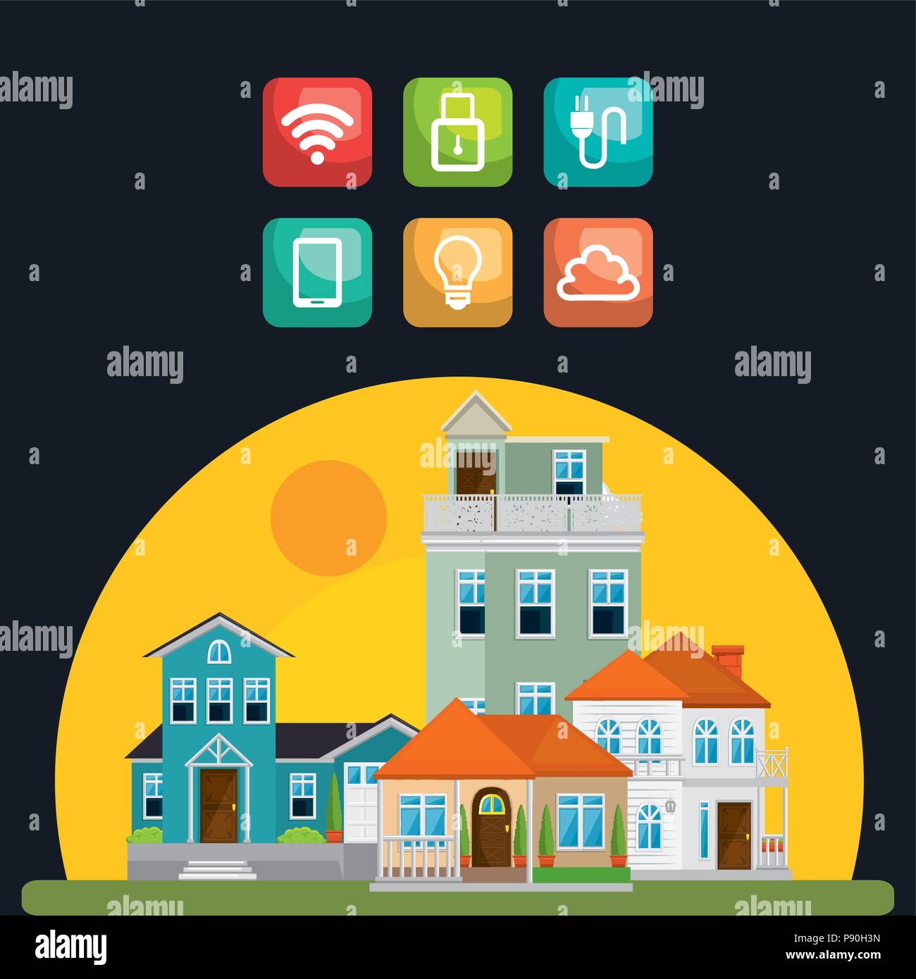 smart house with set services icons vector illustration design Stock ...