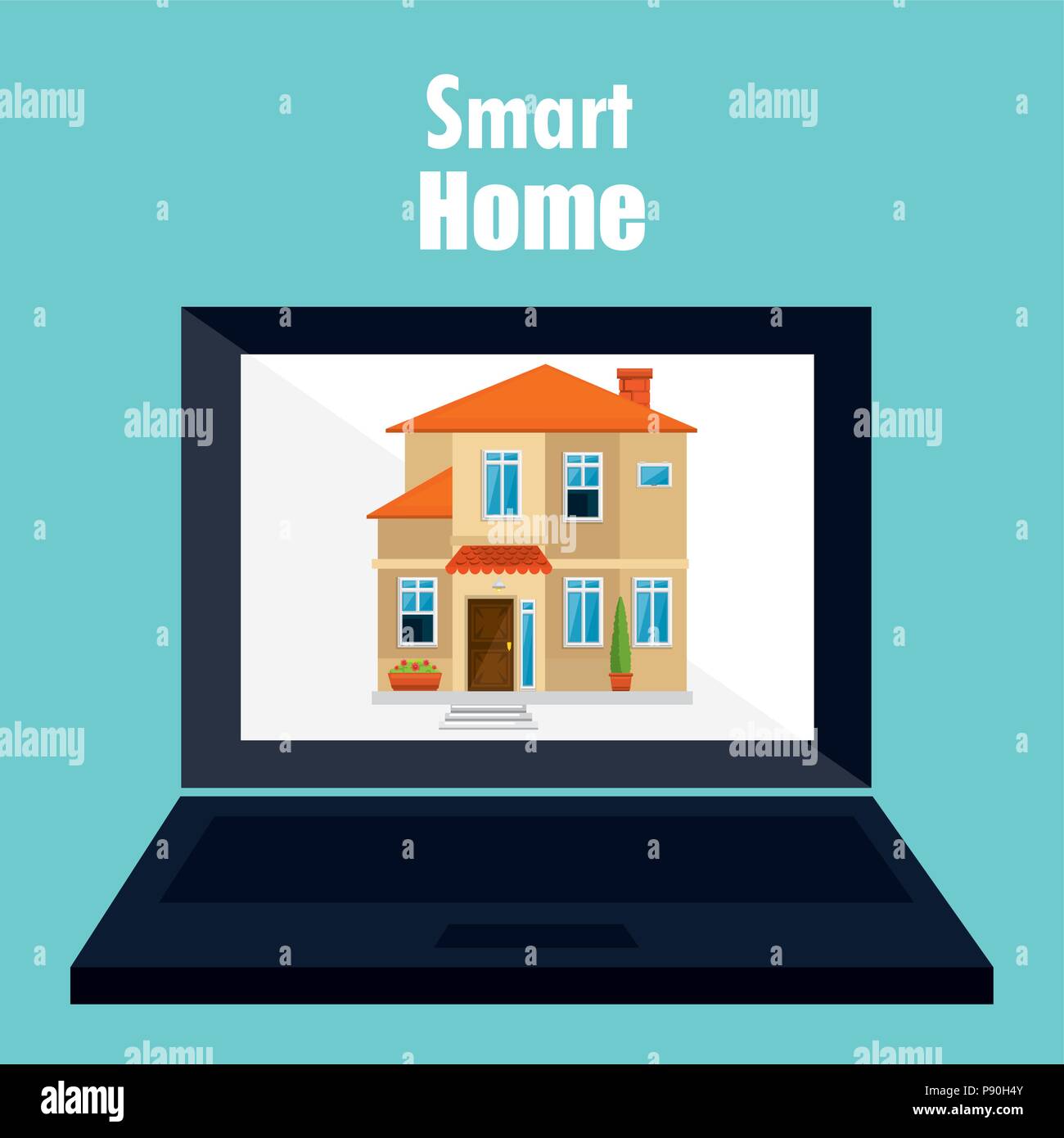 smart home with laptop computer device vector illustration design Stock ...