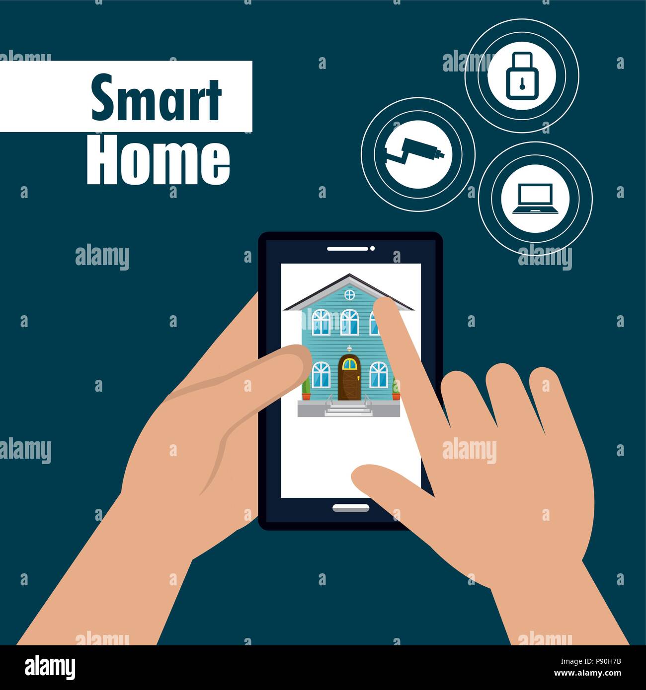 smart house with smartphone and set services icons vector illustration ...