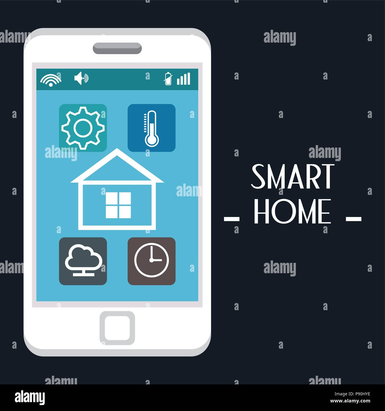 smart house with smartphone and set services icons vector illustration ...