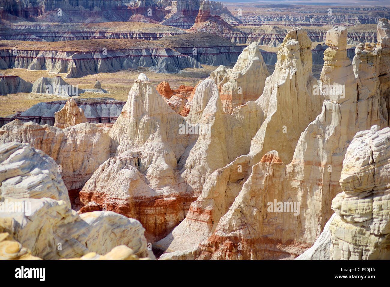 Scenic view of stunning white striped sandstone hoodoos in Coal Mine Canyon near Tuba city, Arizona, USA Stock Photo