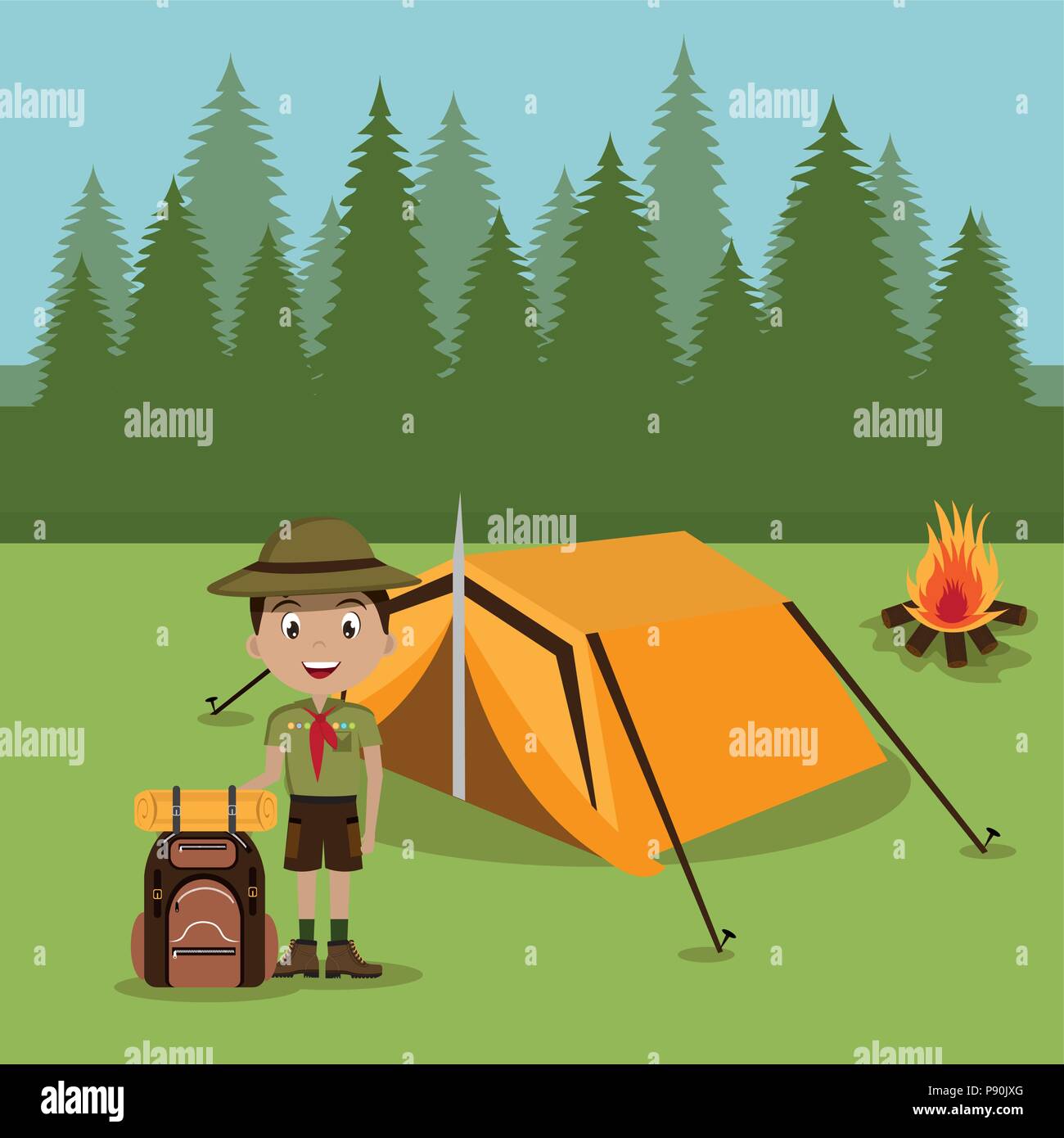 boy scout in the camping zone vector illustration design Stock Vector ...