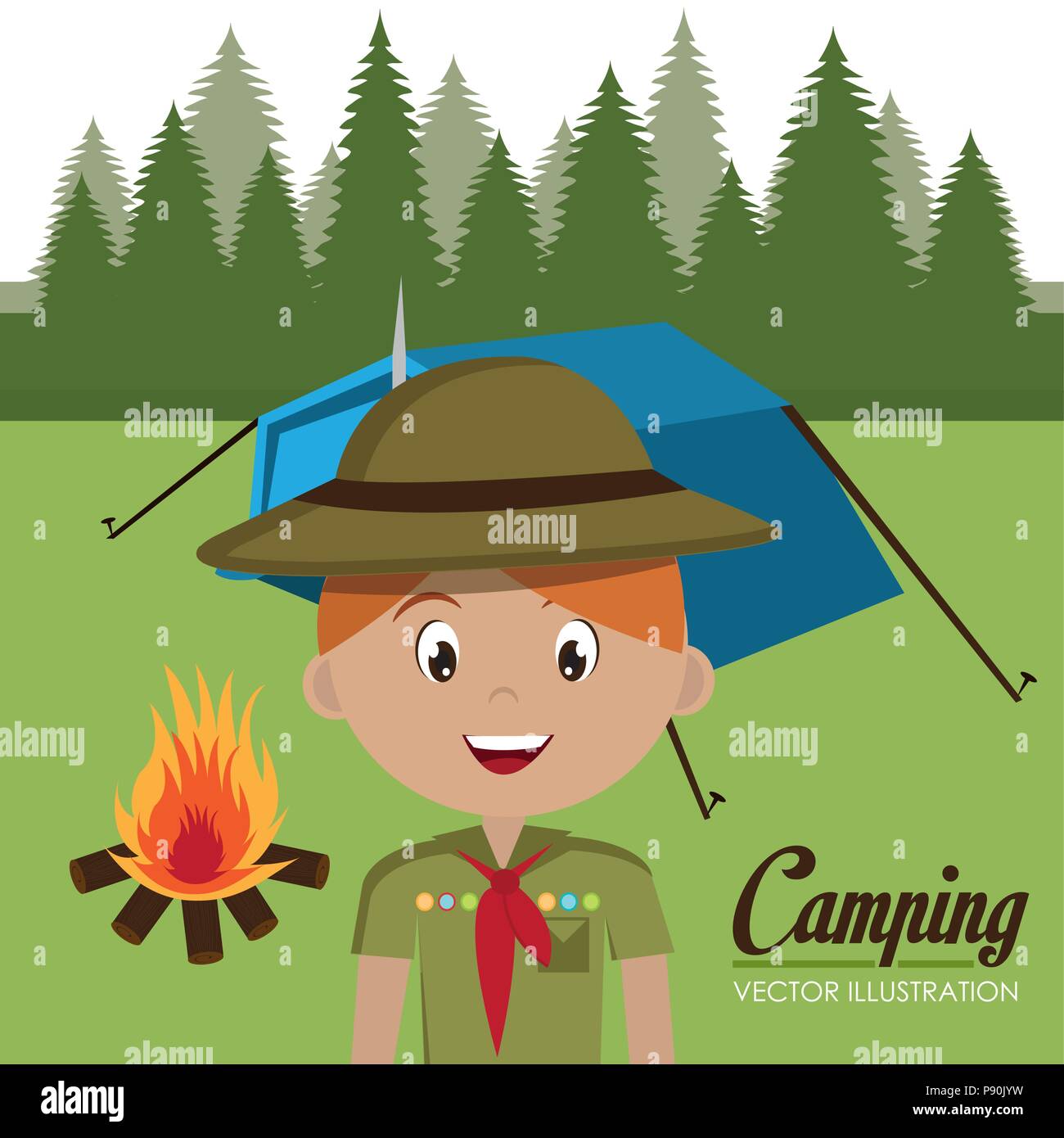 boy scout in the camping zone vector illustration design Stock Vector ...