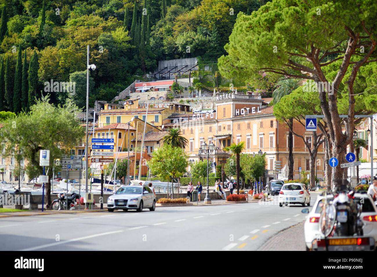 TOSCOLANO-MADERNO, ITALY - SEPTEMBER 18, 2016: Beautiful views of Toscolano-Maderno, a town and comune on the West coast of Lake Garda, in the provinc Stock Photo
