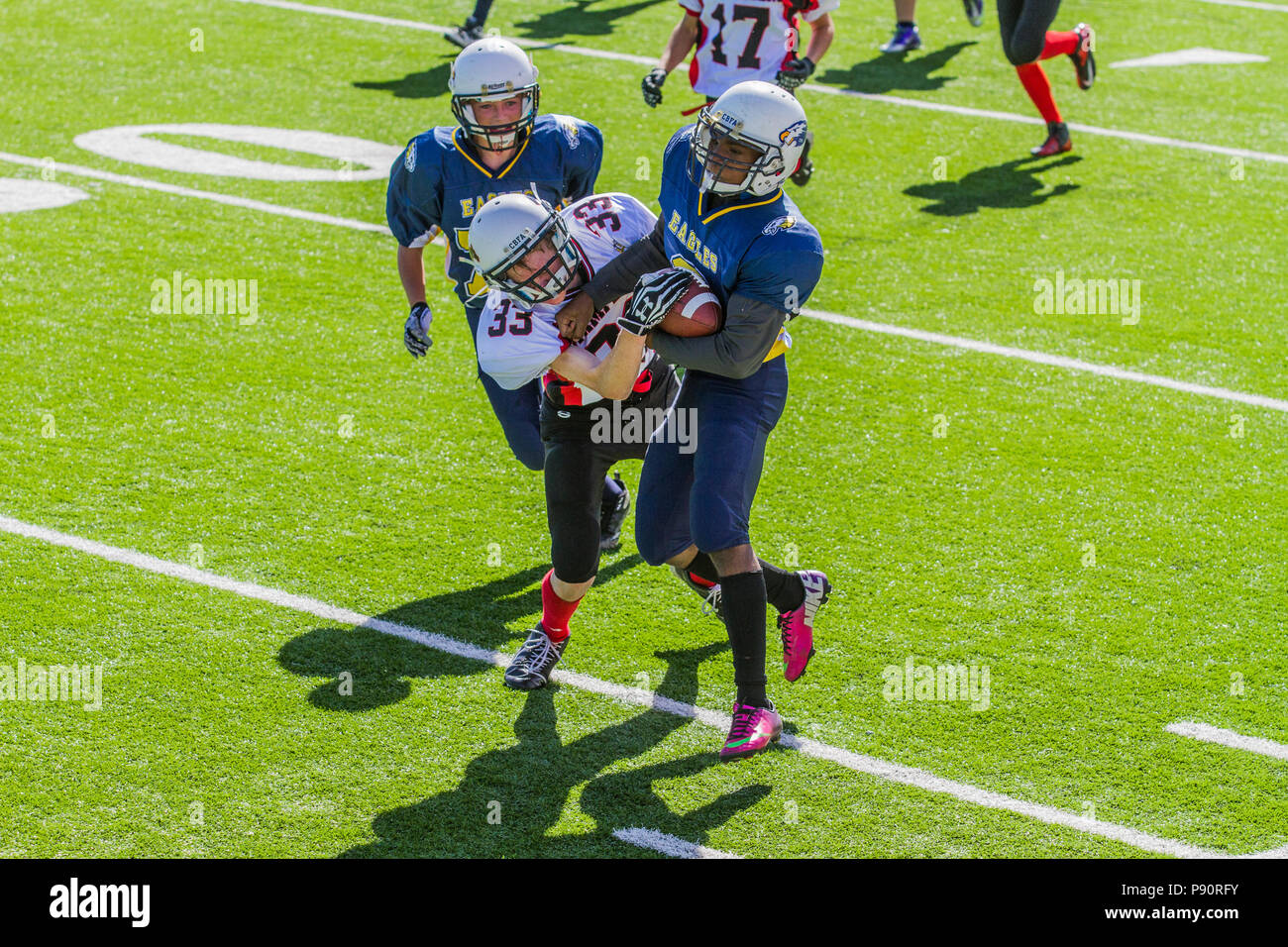 Dramatic, colorful action photo's of Boys Bantam football in Calgary
