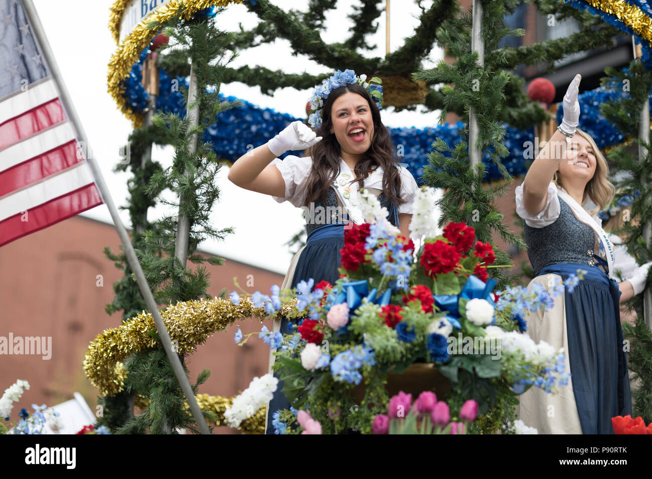 Holland, Michigan, USA May 12, 2018 Beuty Queens on top of a float