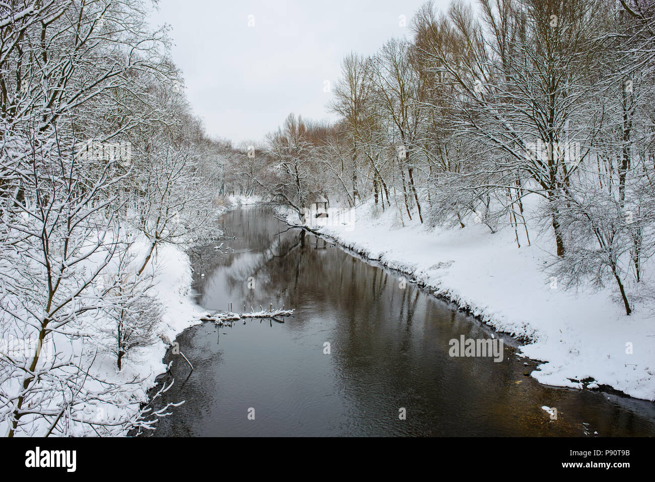 Winter landscape with the river in frosty day Stock Photo - Alamy