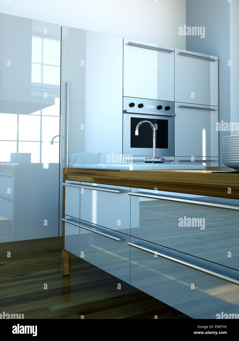 Modern kitchen in loft with a beautiful design Stock Photo - Alamy