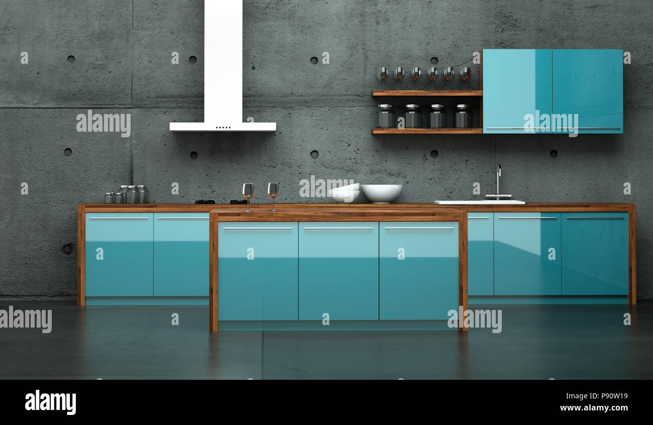Modern blue kitchen with a beautiful design Stock Photo - Alamy