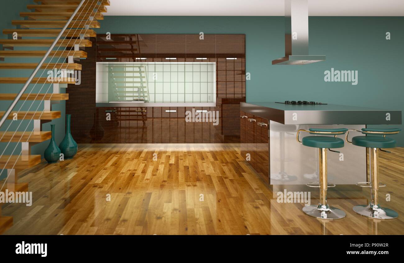Modern kitchen in loft with a beautiful design Stock Photo - Alamy