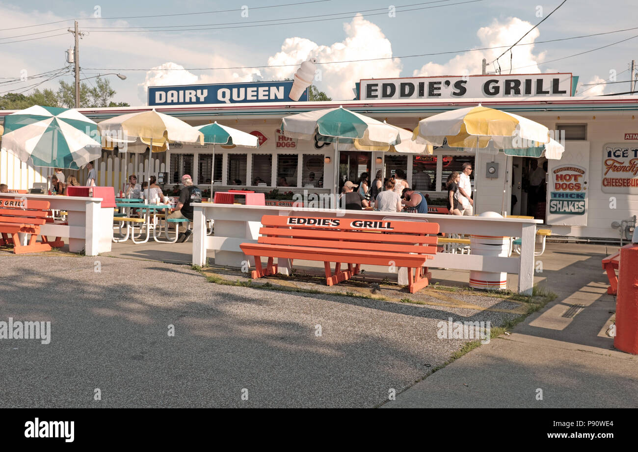 Dairy Queen/Eddie's Grill is an iconic establishment in the summer resort town of Geneva-on-the-Lake, Ohio, USA. Stock Photo