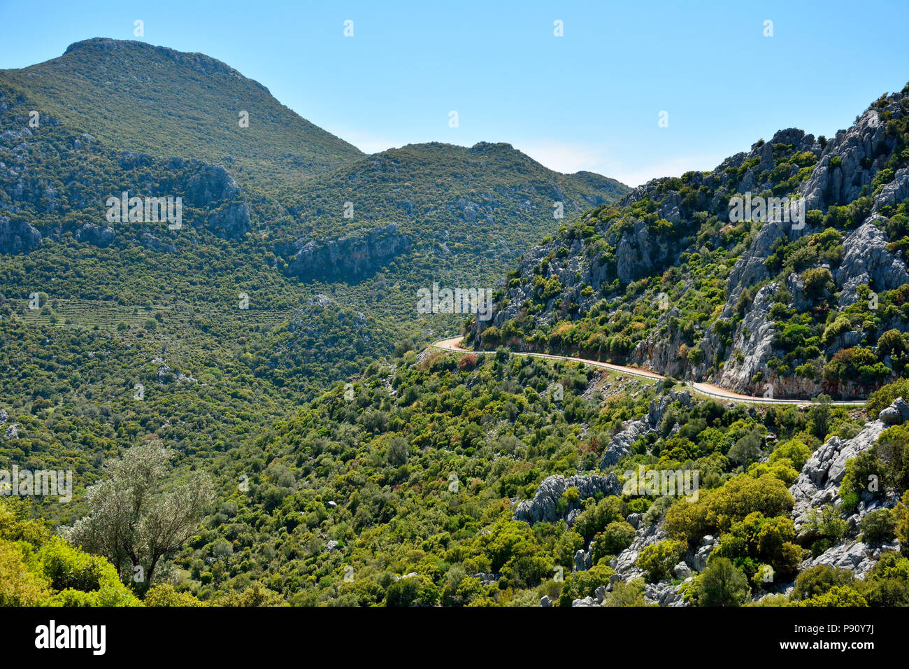Mountainous road on Bozburun peninsula near Marmaris resort town in Turkey. Stock Photo