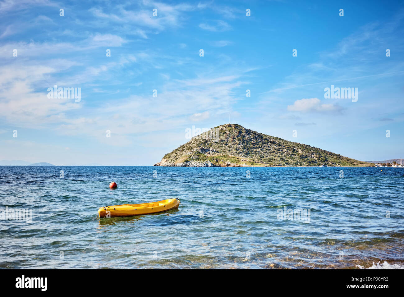 https www alamy com rabbit island and a yellow canoe on the sea in bodrum gumusluk mugla turkey on a bright sunny day image212078134 html