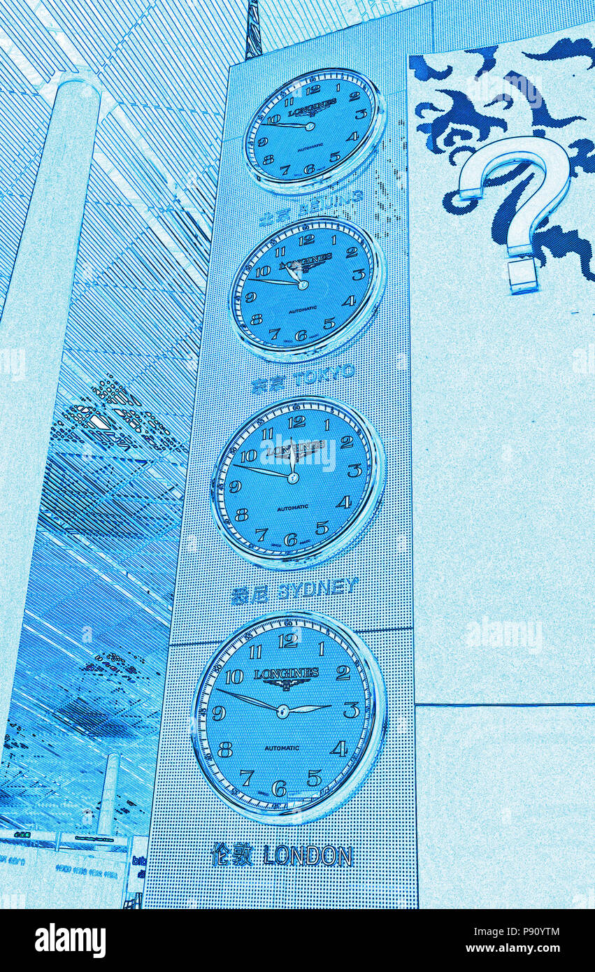 four clocks, time around the world, Beijing international airport