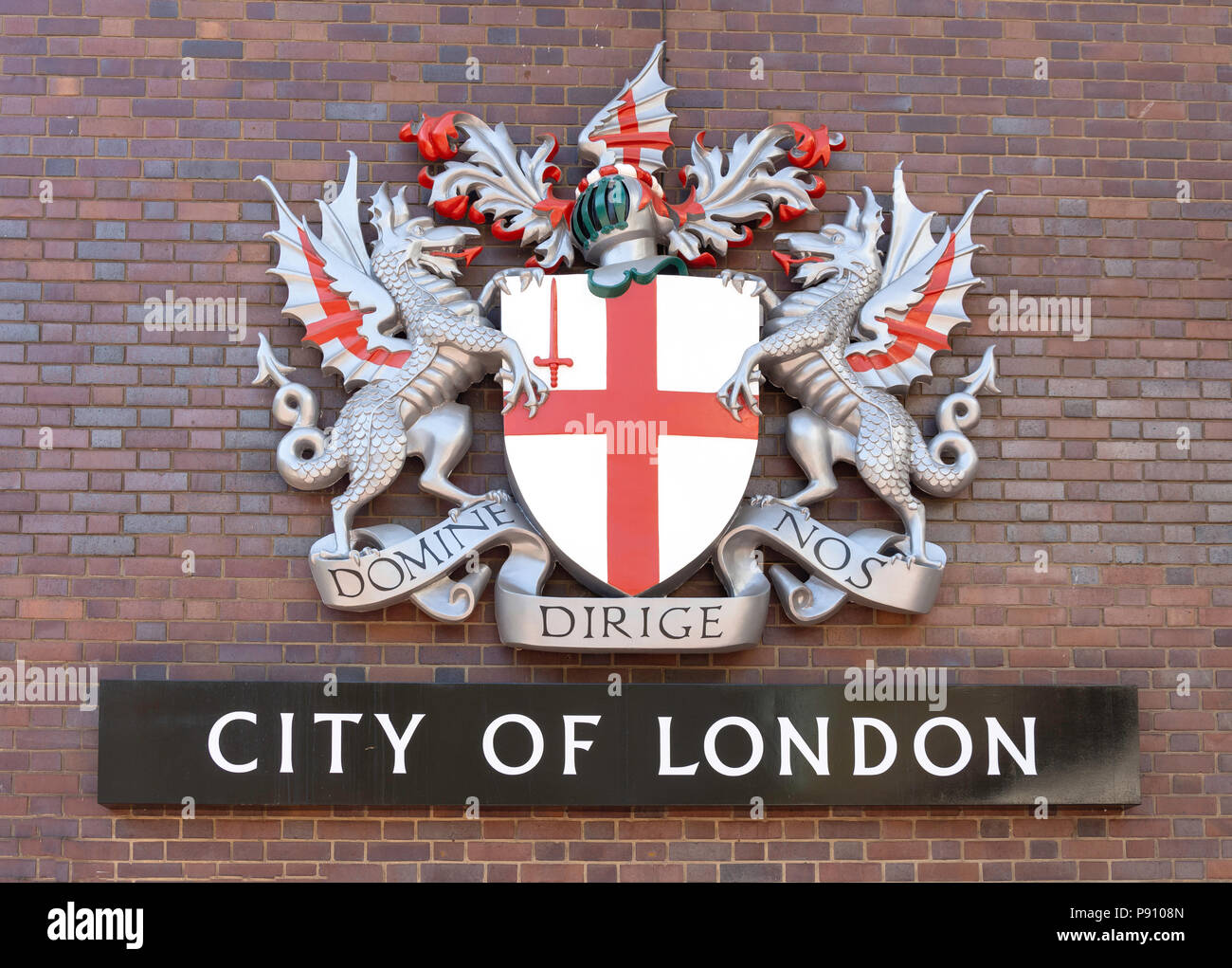 Coat of Arms of City of London, Lakeside Terrace, Barbican Estate, Barbican, City of London, Greater London, England, United Kingdom Stock Photo